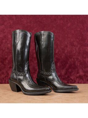 Donald Pliner Wmn Ash Black Rubber Rain Retro90s Western Cowboy Boots 8